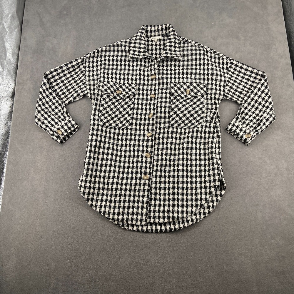 Aaron‎ & Amber Shacket Jacket Women Medium Black White Check Round Hem Winter